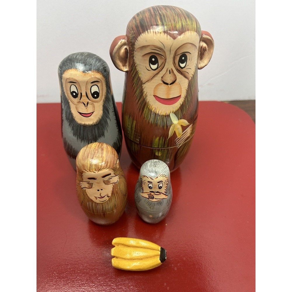 Hand Painted MONKEY Nesting Dolls Monkeys Matryoshka 6.5" H Wooden Set of 5